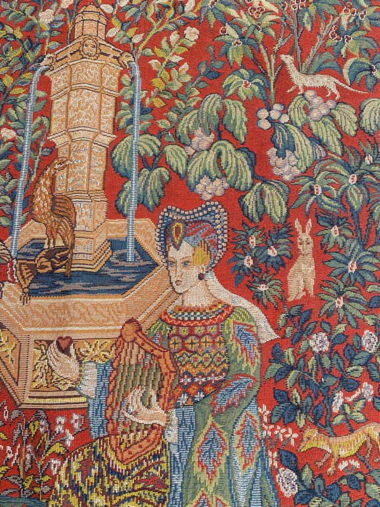 Bobyrug’s Pretty Vintage Medieval Design Jaquar Tapestry In Good Condition For Sale In Saint Ouen, FR