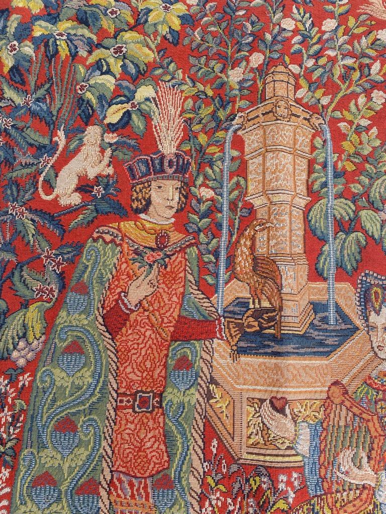 20th Century Bobyrug’s Pretty Vintage Medieval Design Jaquar Tapestry For Sale