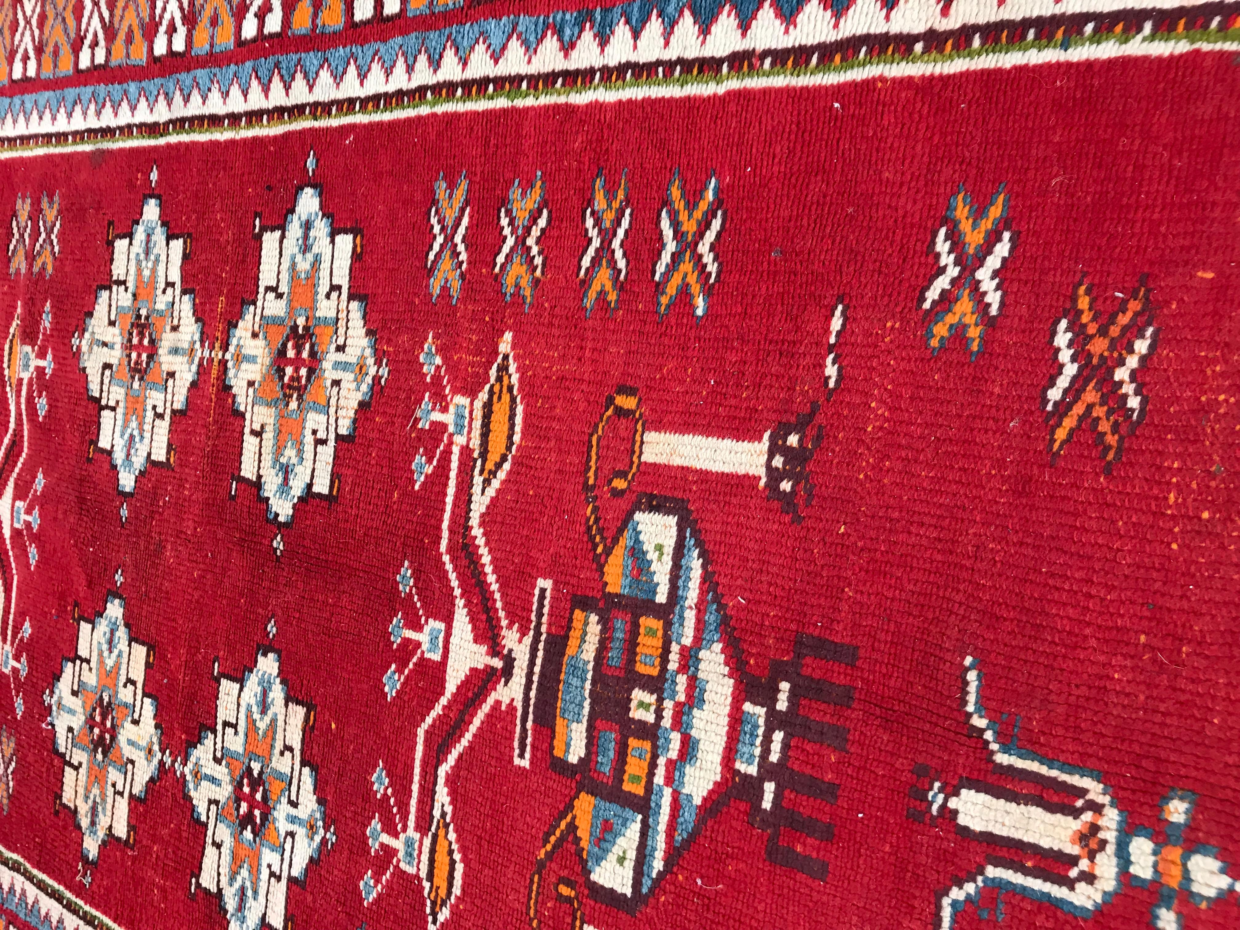 Wool Bobyrug’s Pretty Vintage Moroccan Tribal Rug For Sale