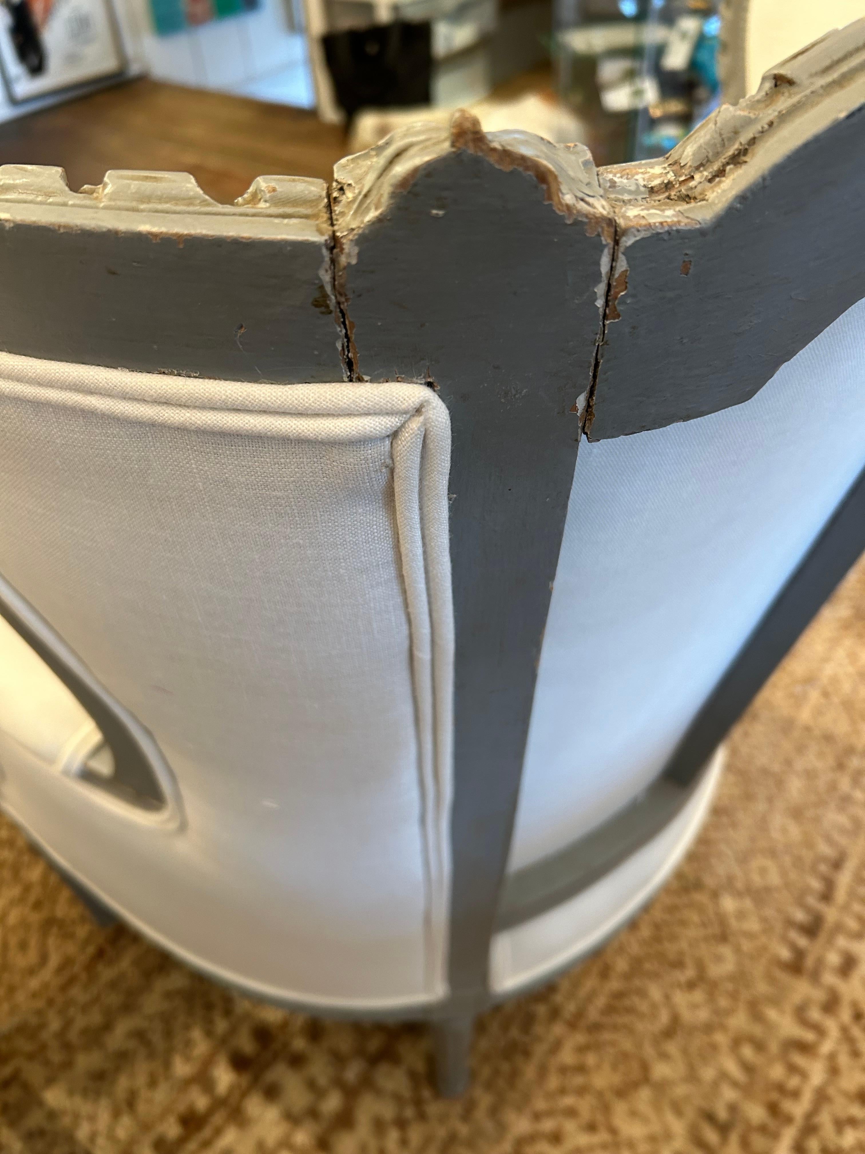 Pretty Vintage Pair French Style Grey Painted and Freshly Upholstered Bergeres For Sale 8
