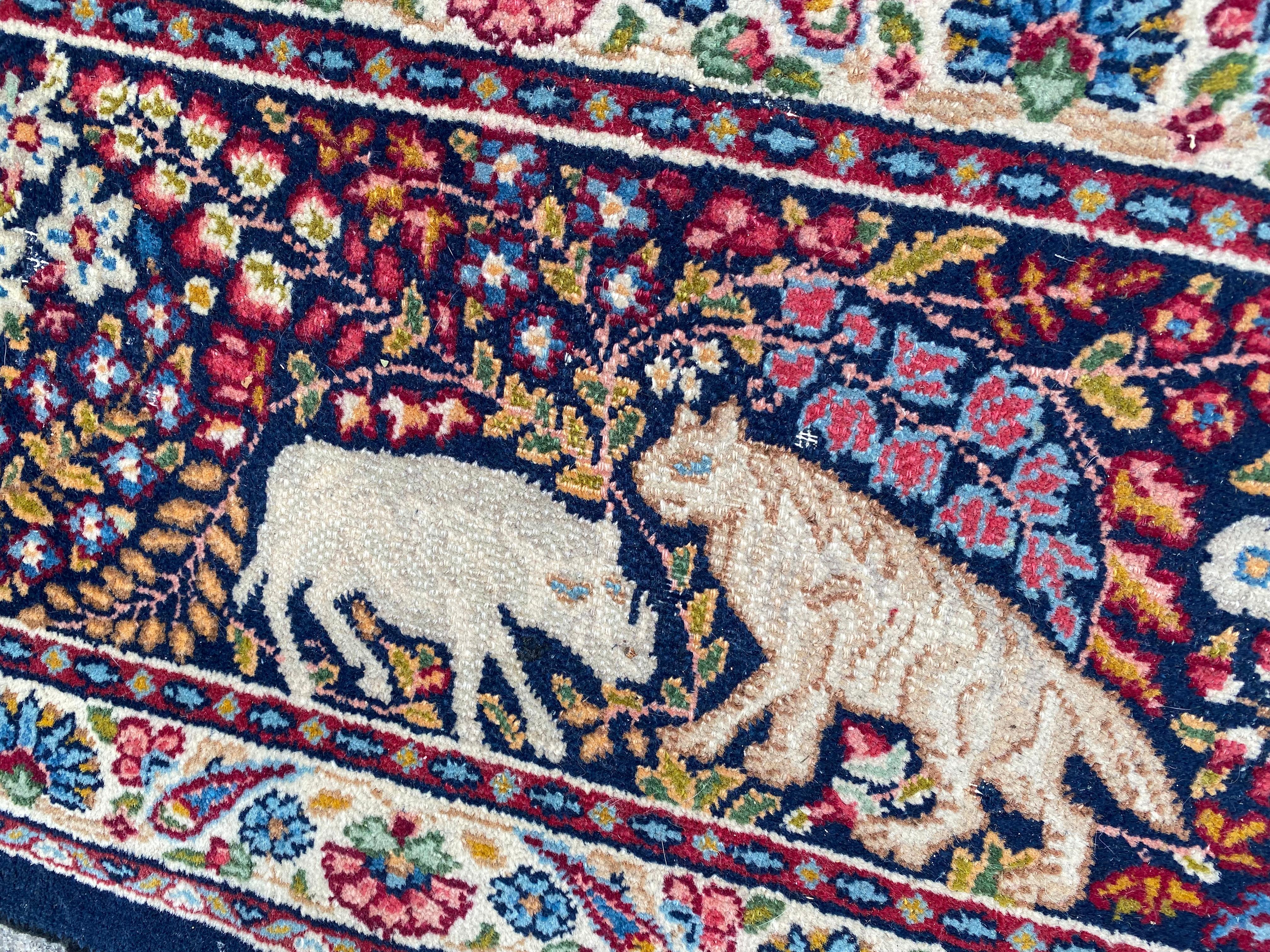 Bobyrug’s Pretty Vintage Pictorial Kirman Rug For Sale 2