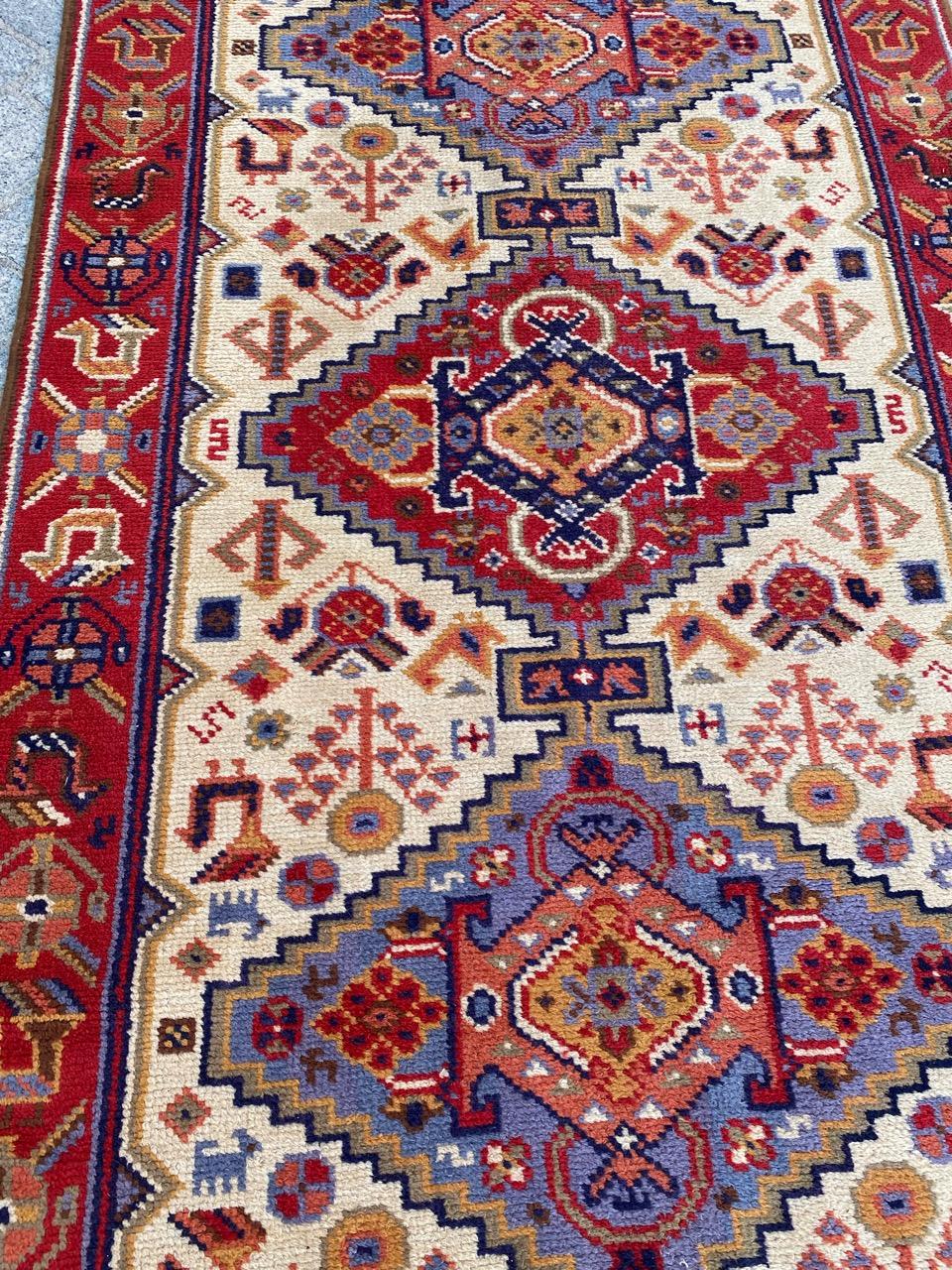 Hand-Knotted Bobyrug’s Pretty vintage Shiraz style french knotted runner  For Sale