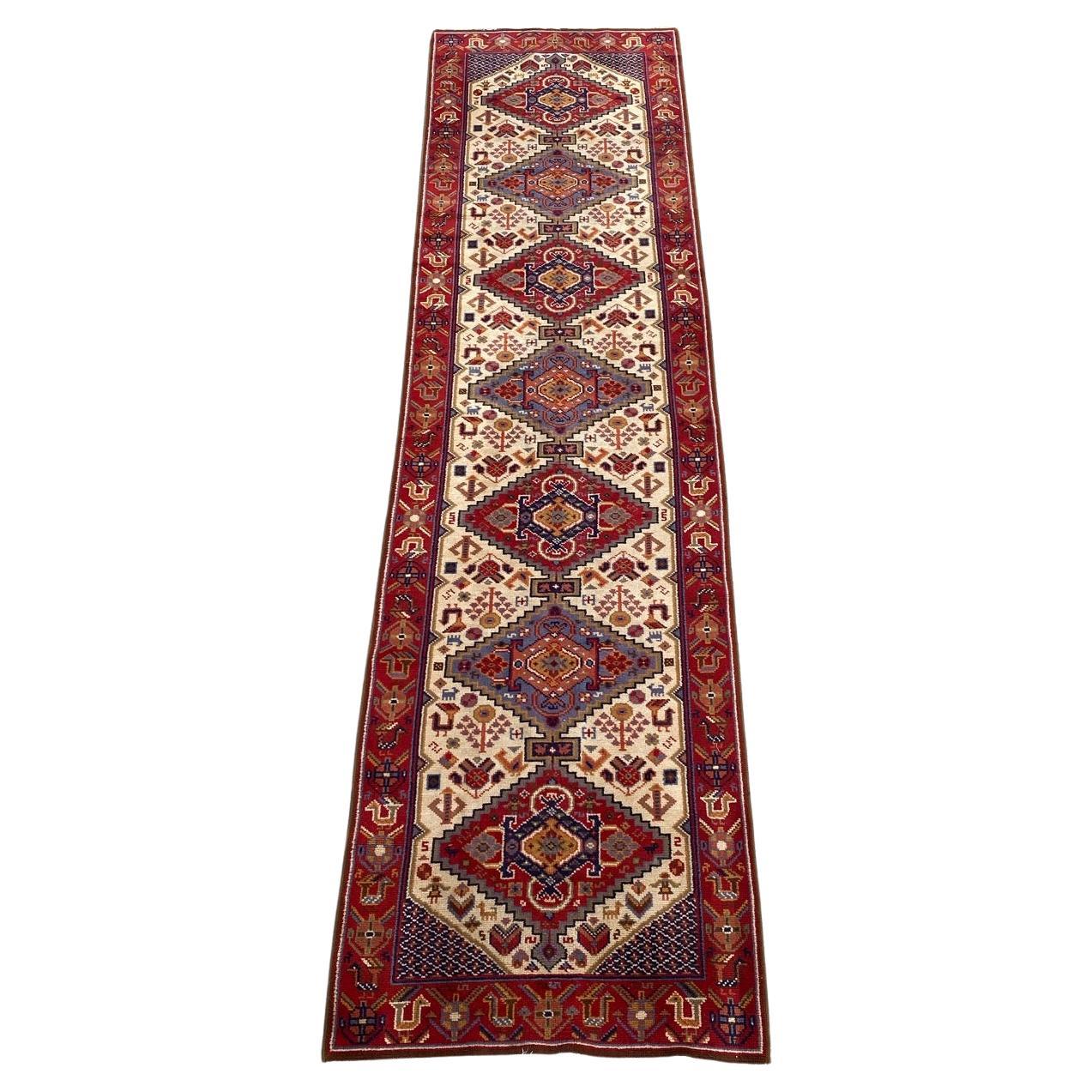 Bobyrug’s Pretty vintage Shiraz style french knotted runner  For Sale