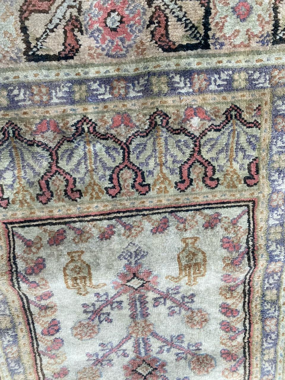 Bobyrug’s Pretty Vintage Silk and Cotton Turkish Kayseri Rug In Good Condition For Sale In Saint Ouen, FR