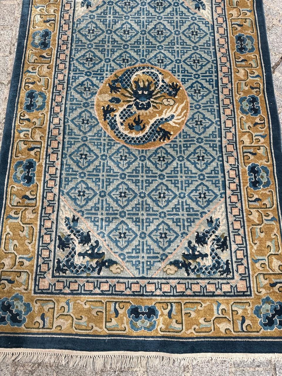 Chinoiserie Bobyrug’s Pretty vintage silk Chinese rug  For Sale