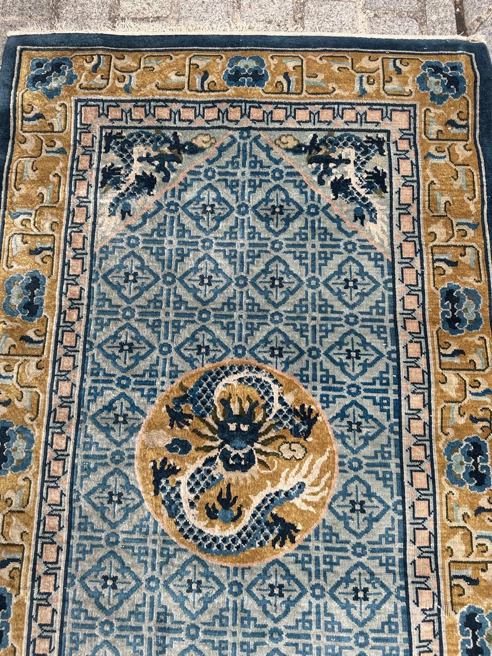 Hand-Knotted Bobyrug’s Pretty vintage silk Chinese rug  For Sale