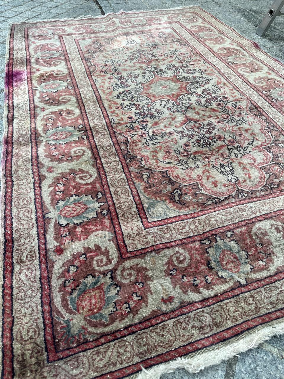 Bobyrug’s Pretty vintage silk Turkish Kayseri rug  For Sale 2
