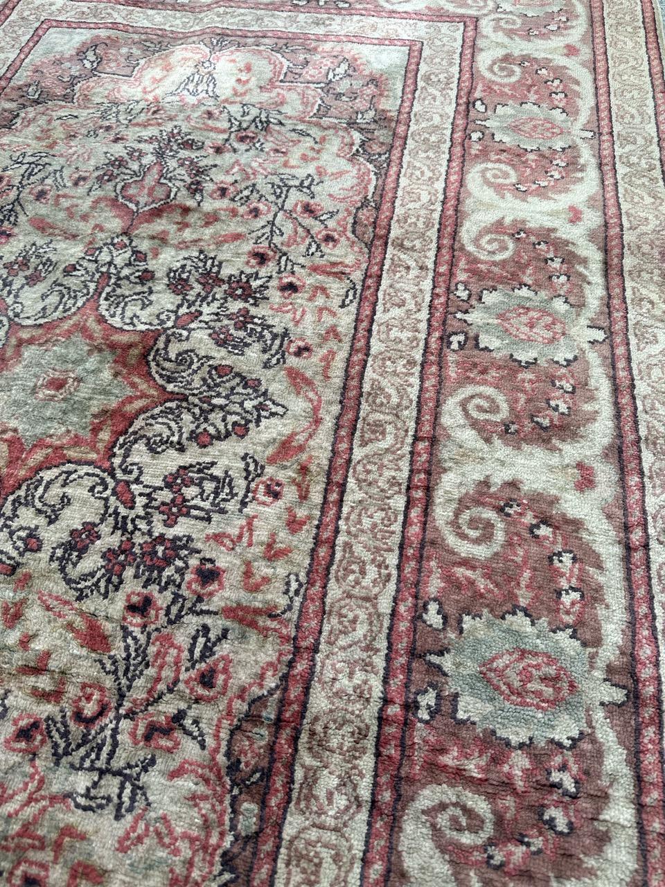Bobyrug’s Pretty vintage silk Turkish Kayseri rug  For Sale 4