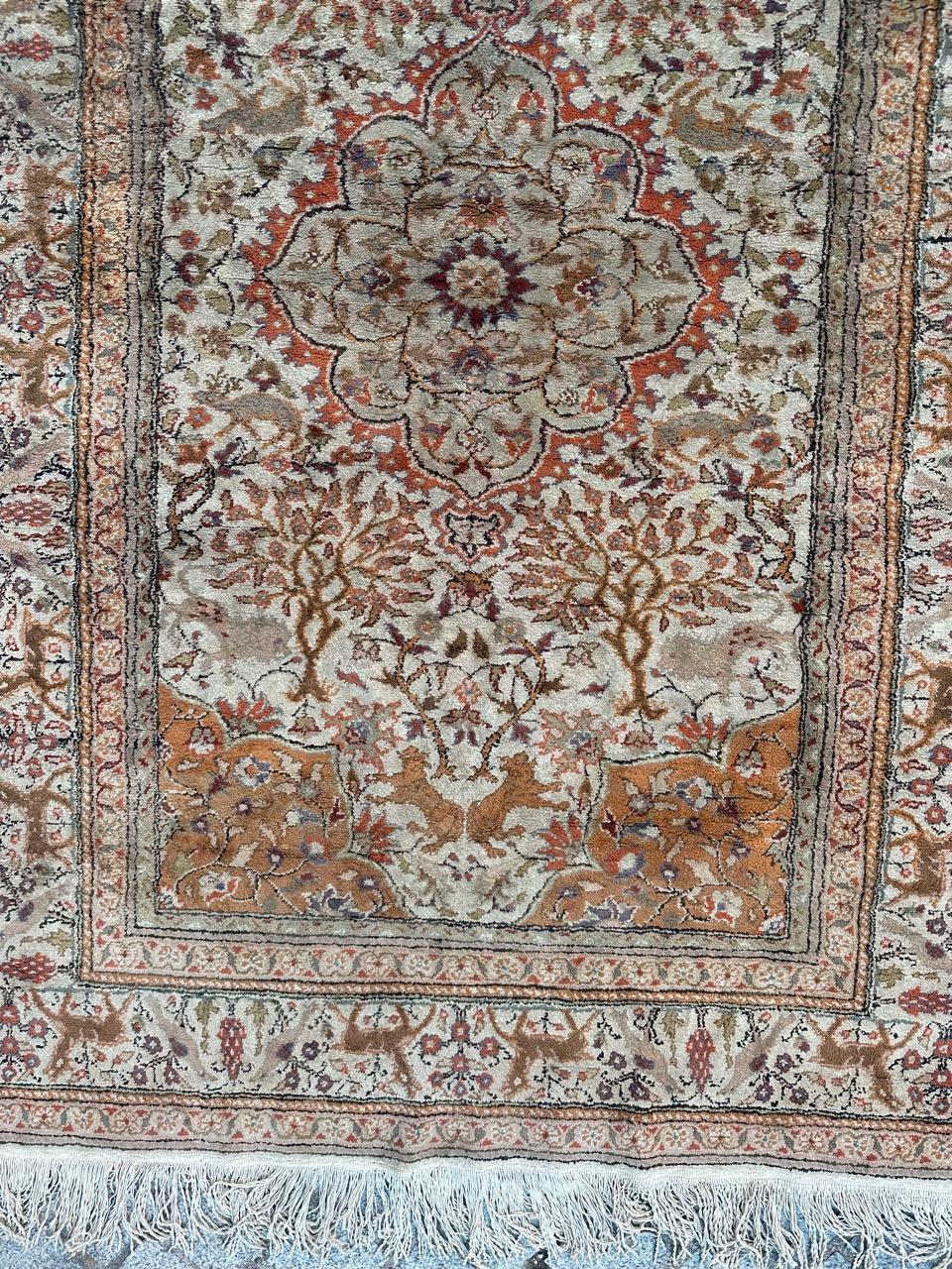 Tabriz Bobyrug’s Pretty vintage silk Turkish Kayseri rug  For Sale