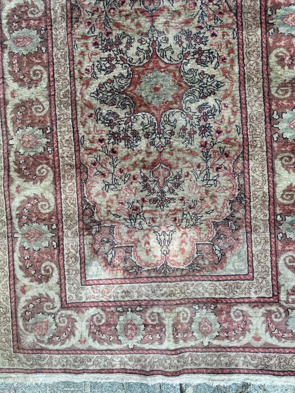 Tabriz Bobyrug’s Pretty vintage silk Turkish Kayseri rug  For Sale