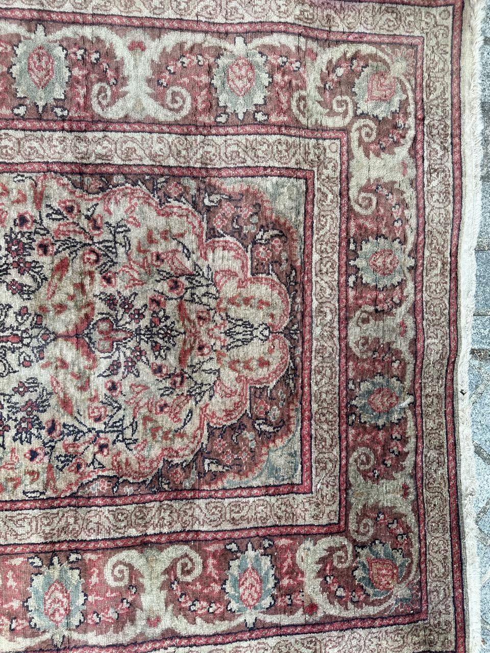 Hand-Knotted Bobyrug’s Pretty vintage silk Turkish Kayseri rug  For Sale