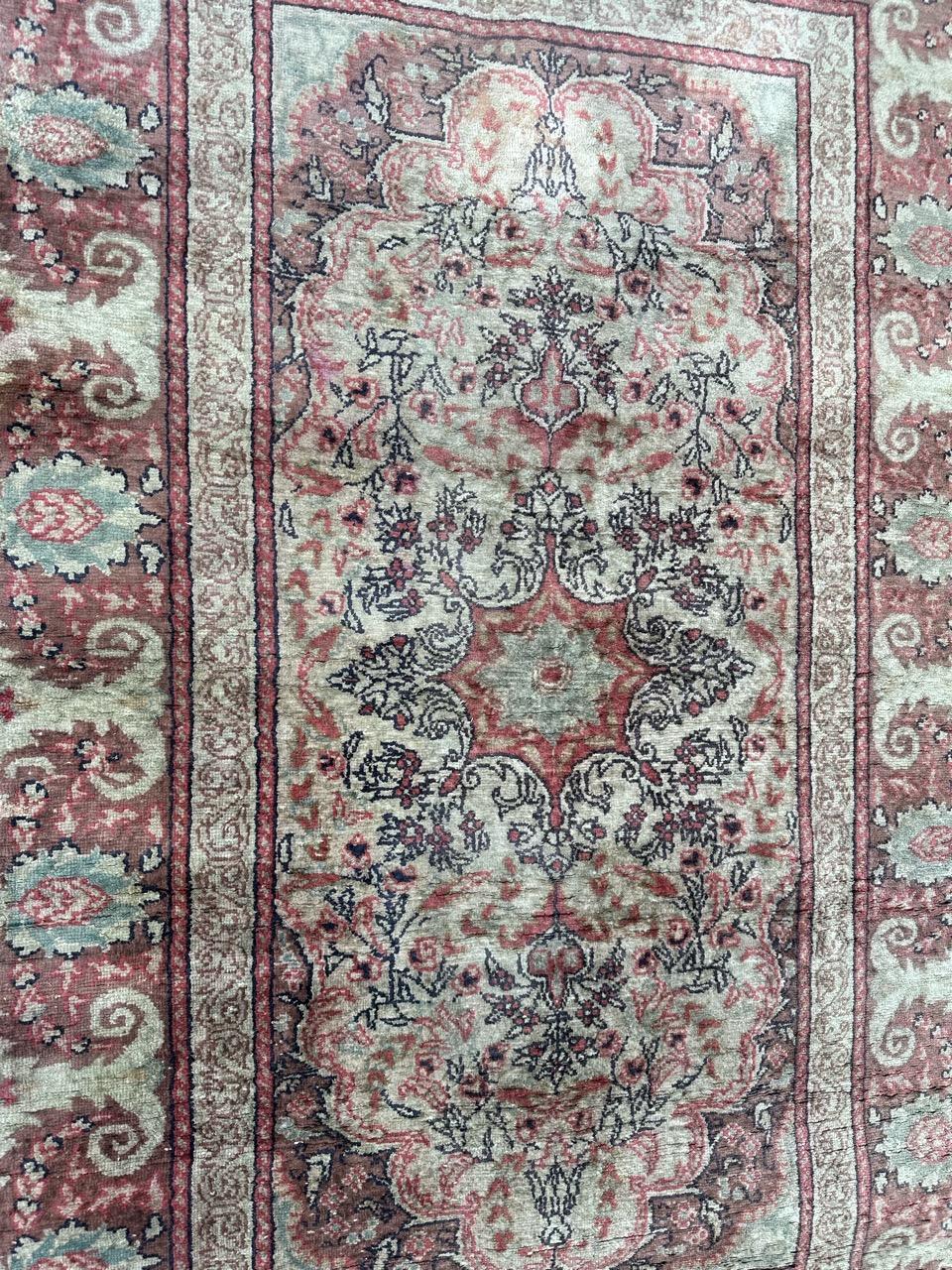 20th Century Bobyrug’s Pretty vintage silk Turkish Kayseri rug  For Sale