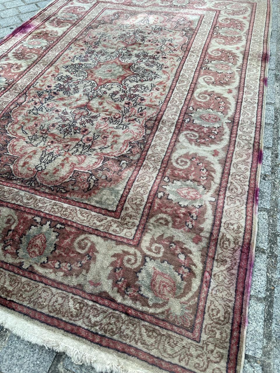 Bobyrug’s Pretty vintage silk Turkish Kayseri rug  For Sale 1