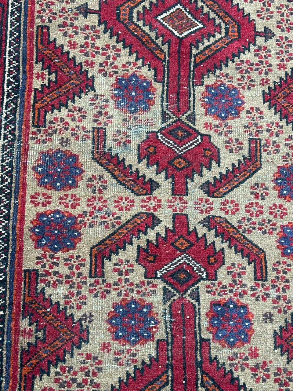 Pretty vintage tribal Baluch rug For Sale 6