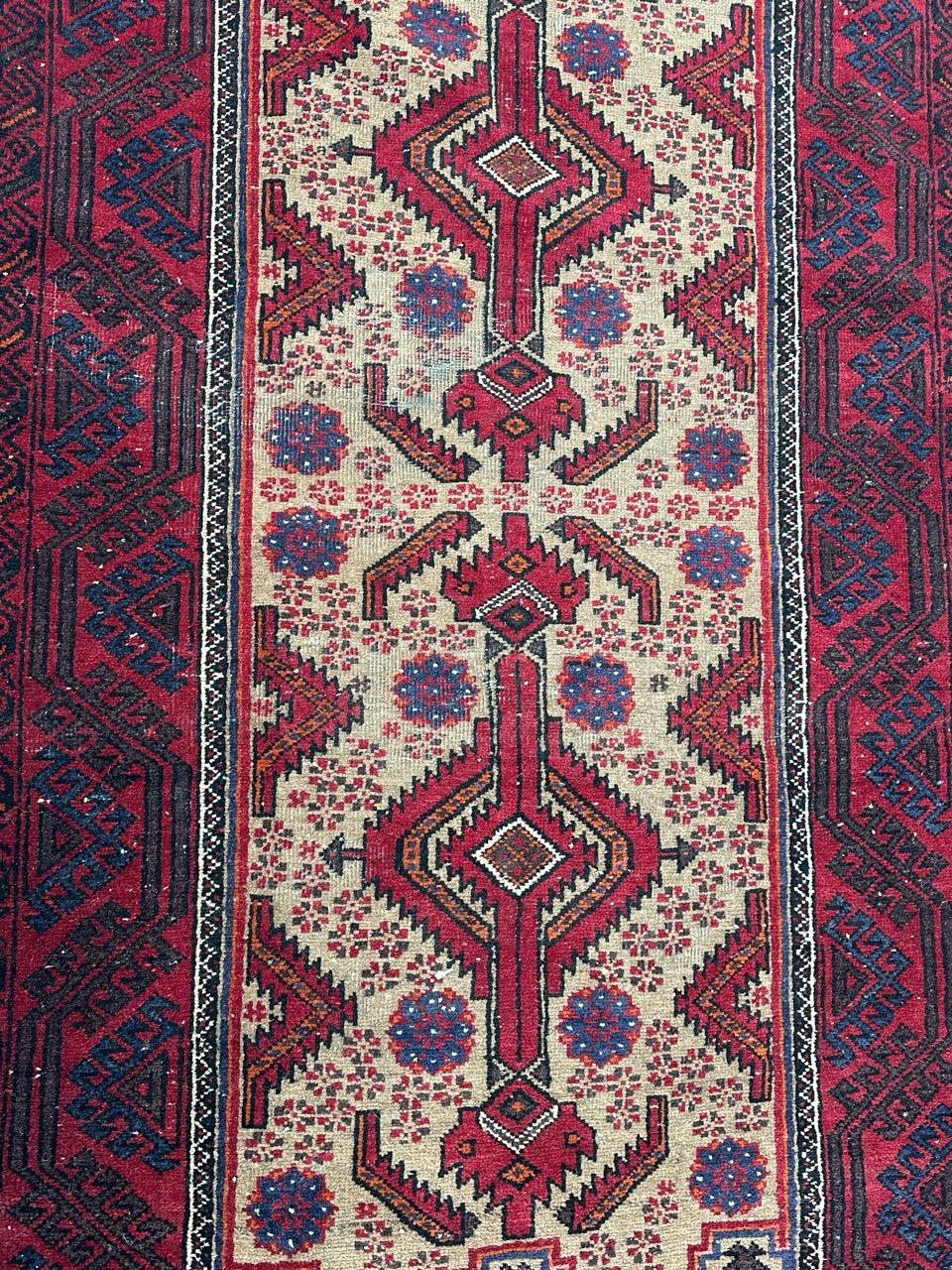 Wool Pretty vintage tribal Baluch rug For Sale