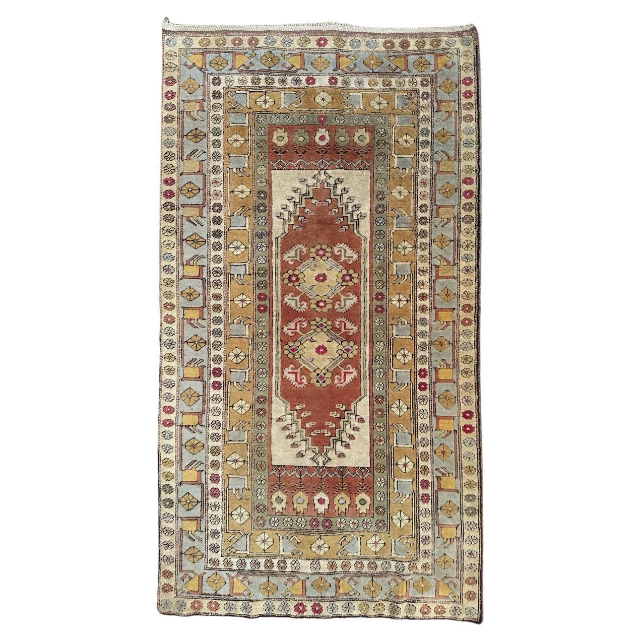 Bobyrug’s Pretty vintage Turkish Kars rug  For Sale