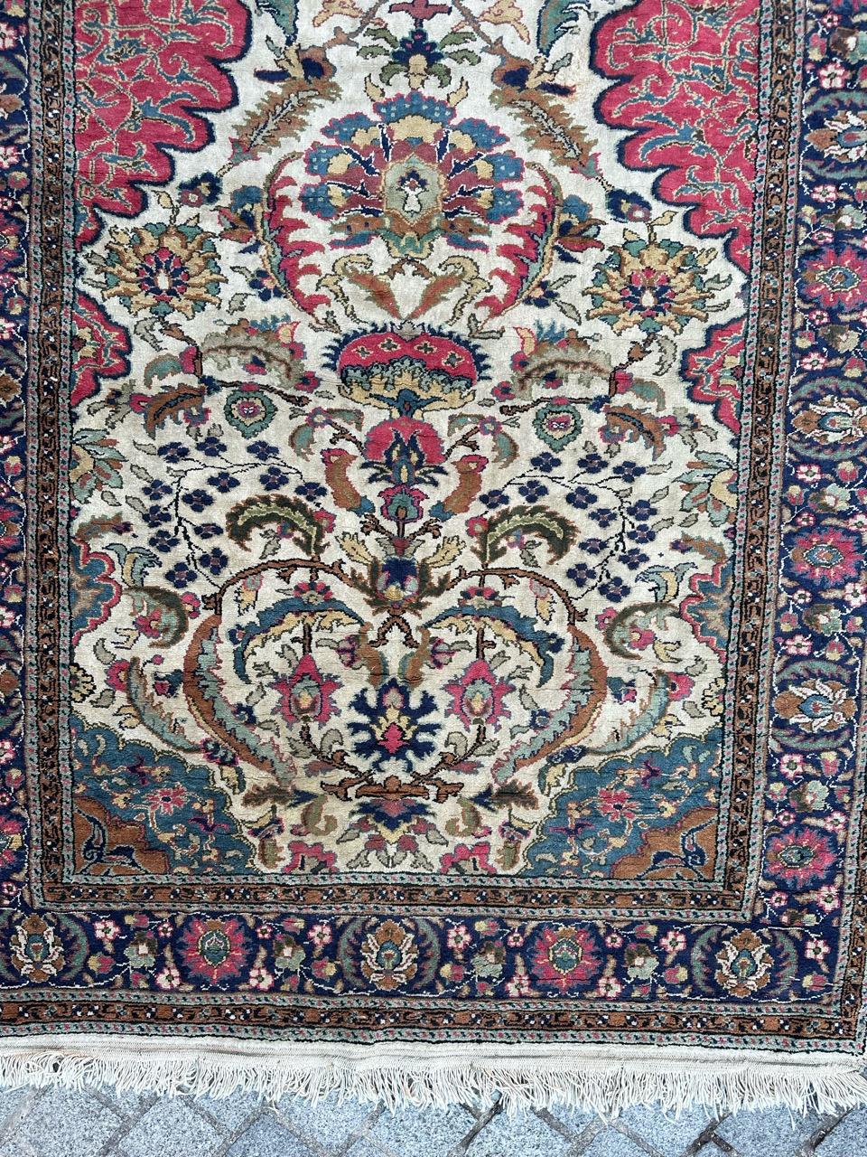 Hand-Knotted Bobyrug’s Pretty vintage Turkish Kayseri silk rug  For Sale