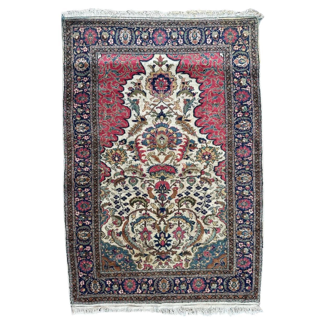 Bobyrug’s Pretty vintage Turkish Kayseri silk rug  For Sale