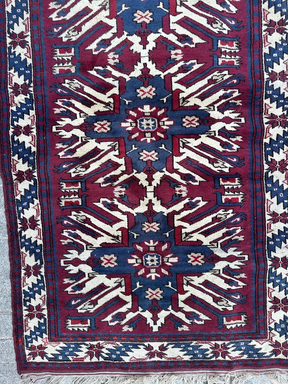 Nizza Vintage türkischen reg mit einem schönen Design der antiken kaukasischen Kazak Chelaband Teppiche und schöne Farben mit lila Feld, blau, weiß und schwarz, ganz handgeknüpft mit Wolle auf Wolle Fundament 

✨✨✨
