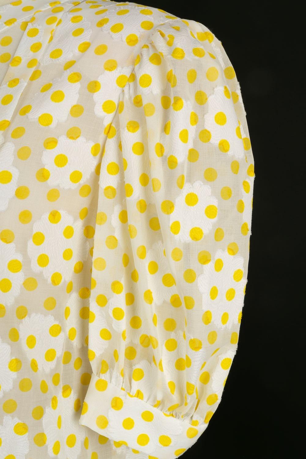 Pretty Vintage White Blouse with Yellow Polka Dots For Sale 2