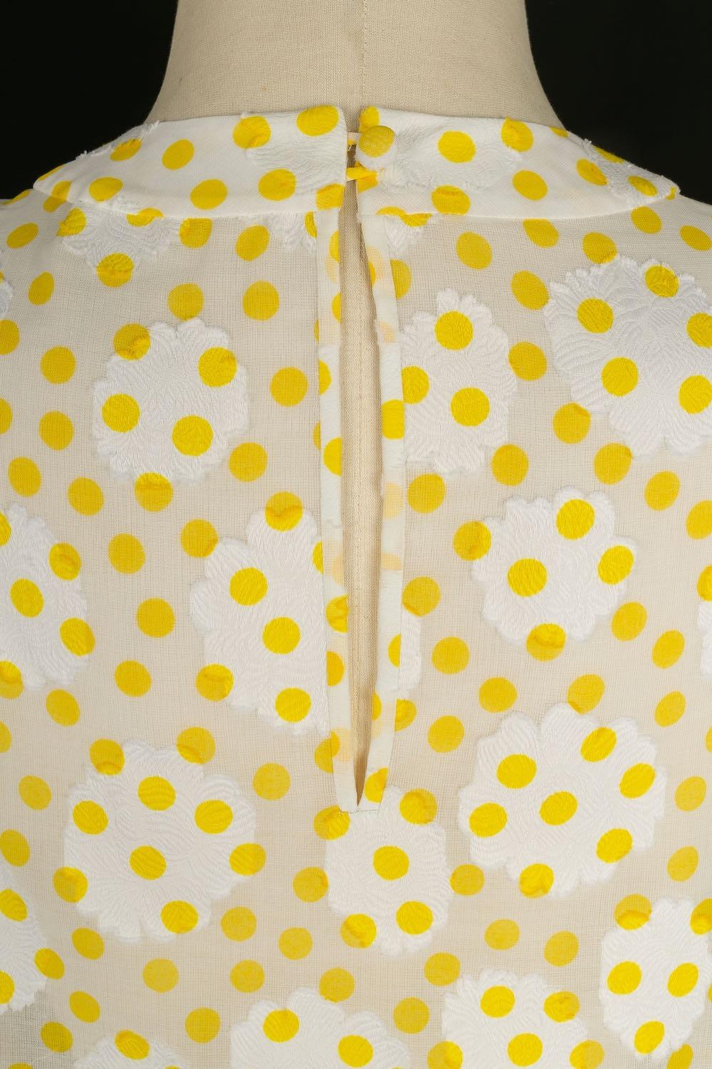 Pretty Vintage White Blouse with Yellow Polka Dots For Sale 3