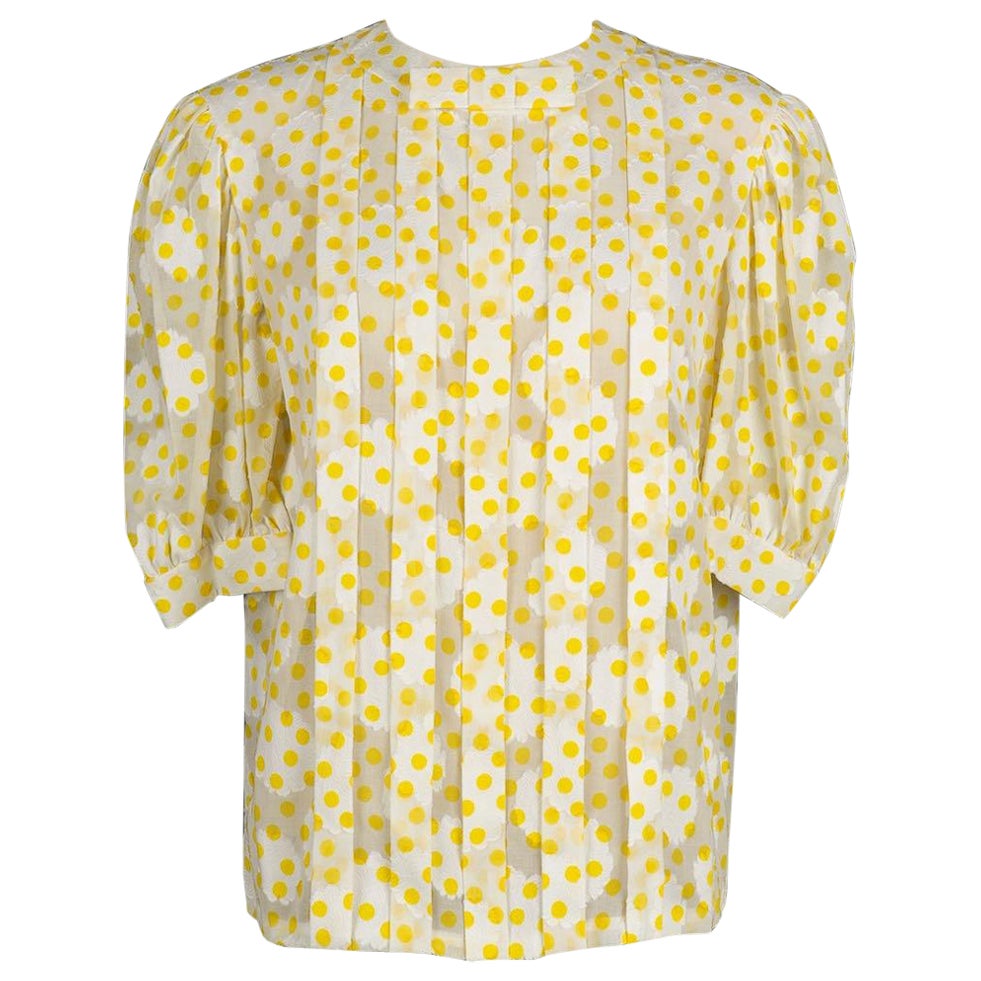 Weiße Vintage-Bluse mit gelben Tupfenmuster und Tupfen