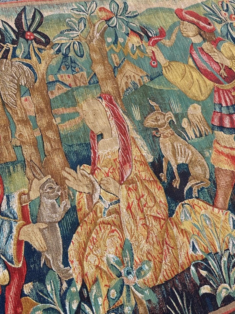Hübscher breiter französischer Siebdruck-Wandteppich im Vintage-Stil, von Hand gedruckt.  