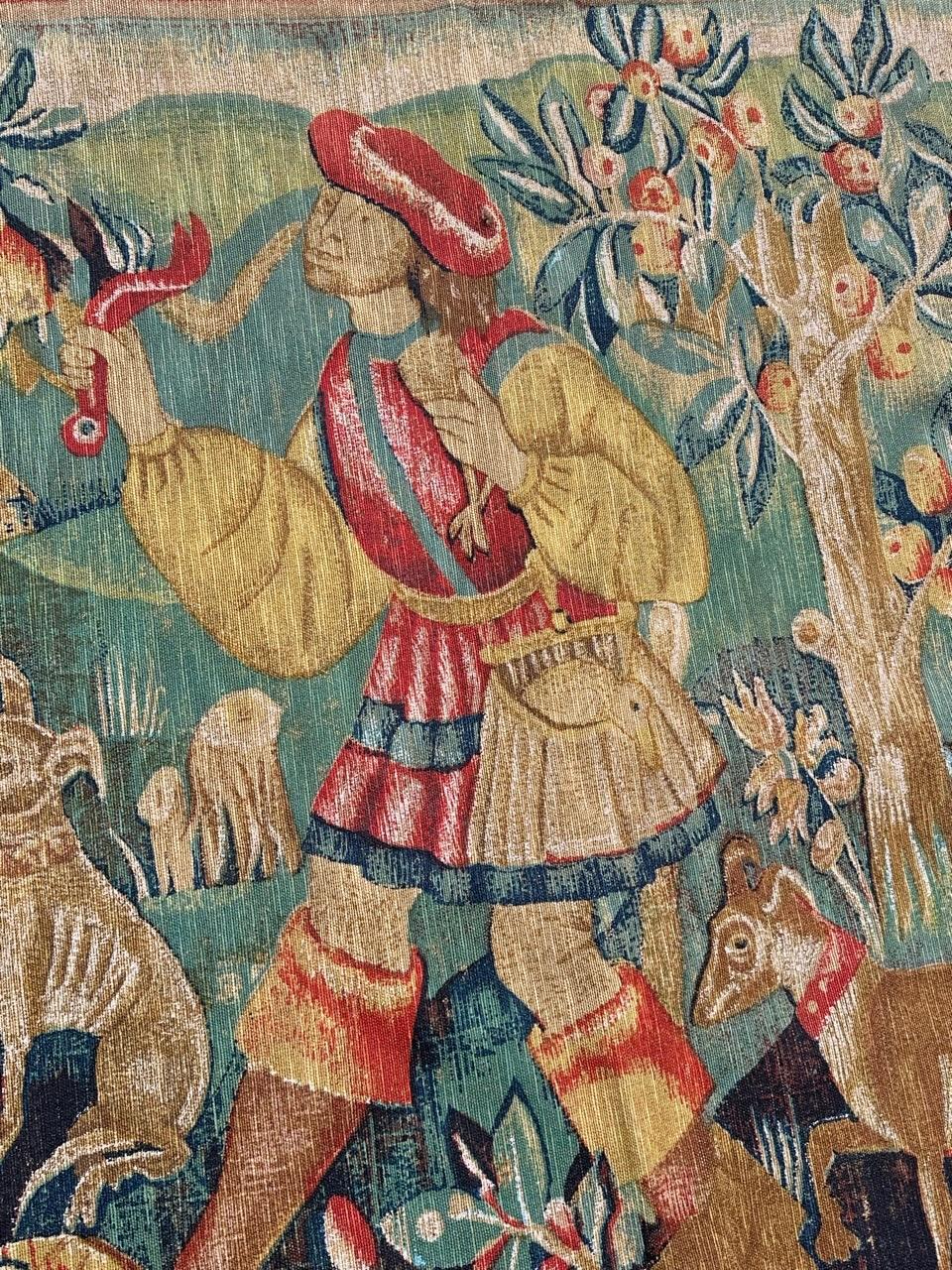 Hübscher breiter französischer Siebdruck-Wandteppich im Vintage-Stil, von Hand gedruckt.  