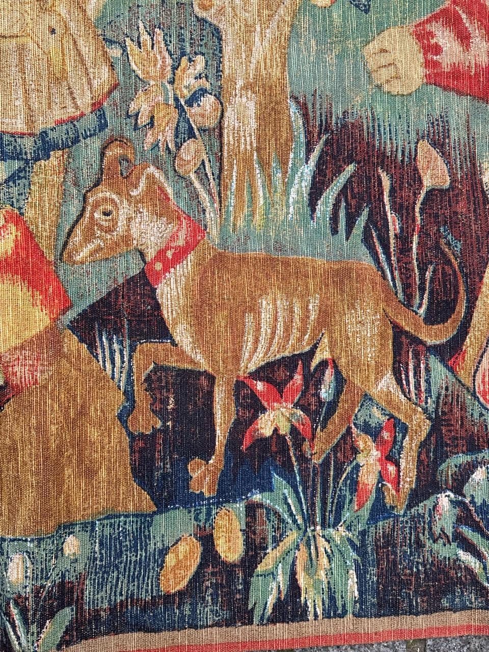 Hübscher breiter französischer Siebdruck-Wandteppich im Vintage-Stil, von Hand gedruckt.  