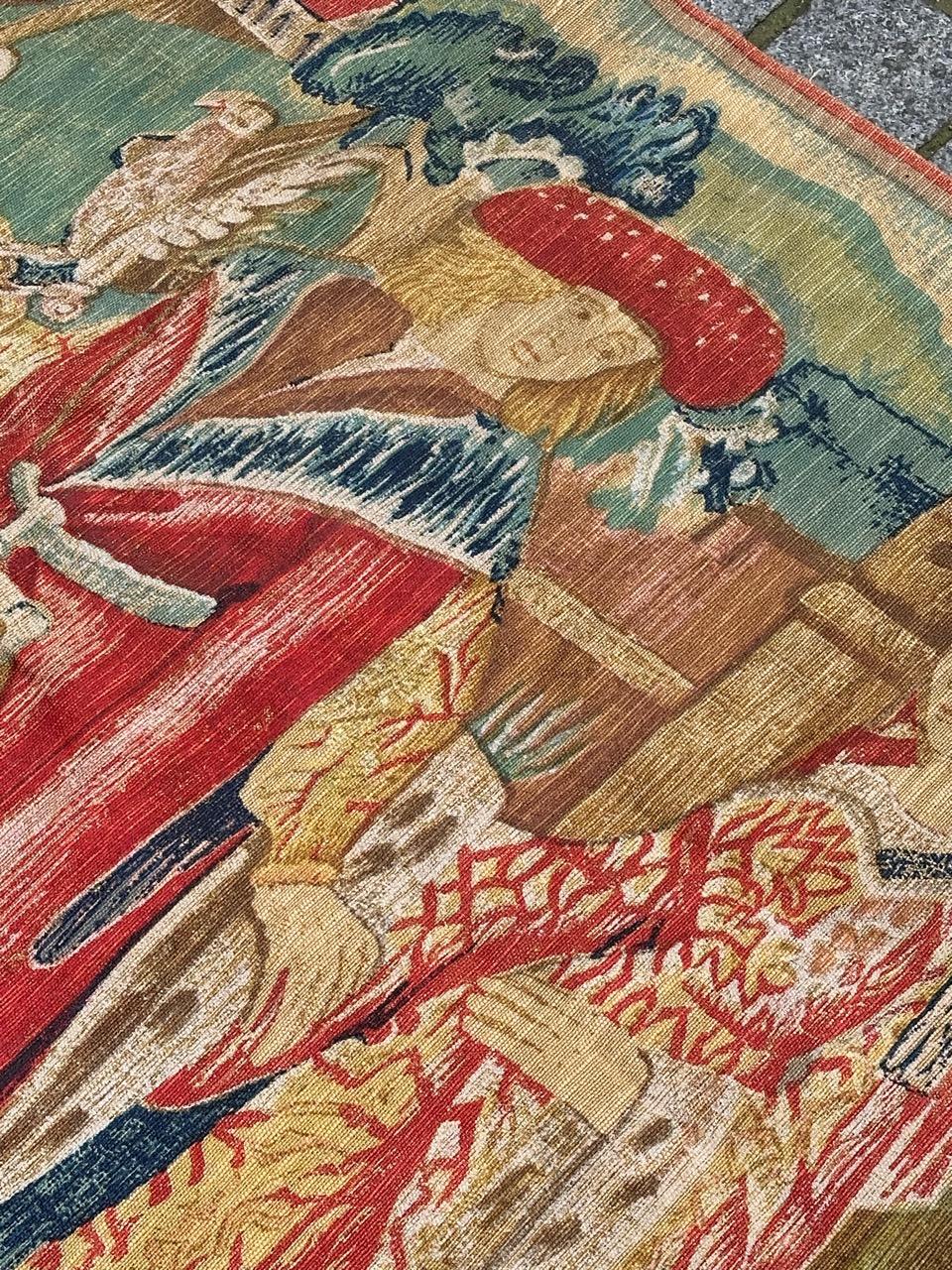 Hübscher breiter französischer Siebdruck-Wandteppich im Vintage-Stil, von Hand gedruckt.  