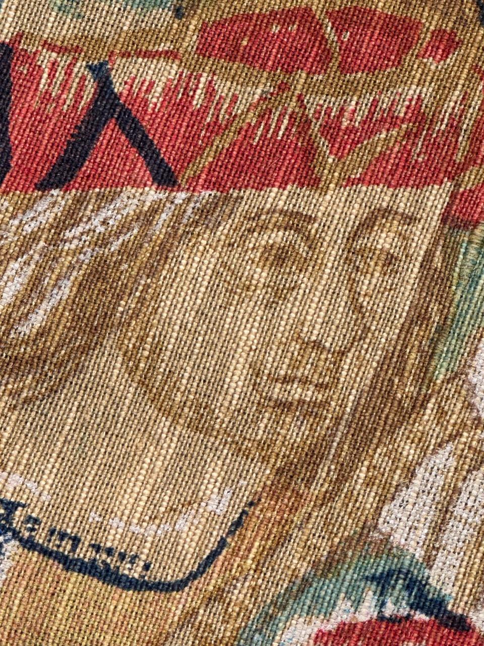Hübscher breiter französischer Siebdruck-Wandteppich im Vintage-Stil, von Hand gedruckt.  