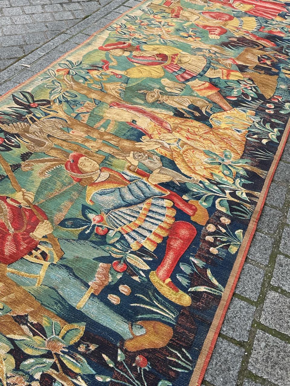 Hübscher breiter französischer Siebdruck-Wandteppich im Vintage-Stil, von Hand gedruckt.  