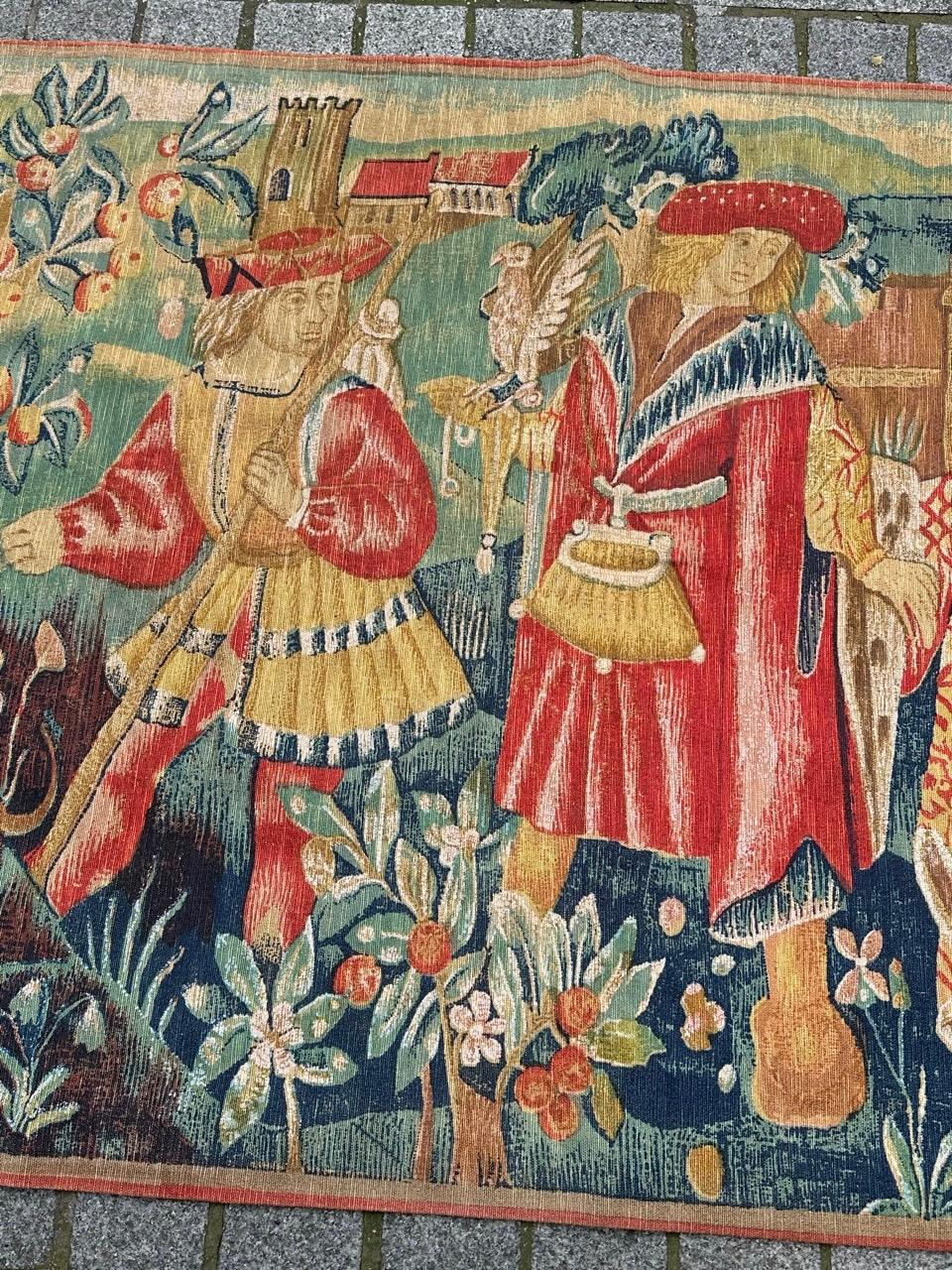 Hübscher breiter französischer Siebdruck-Wandteppich im Vintage-Stil, von Hand gedruckt.  