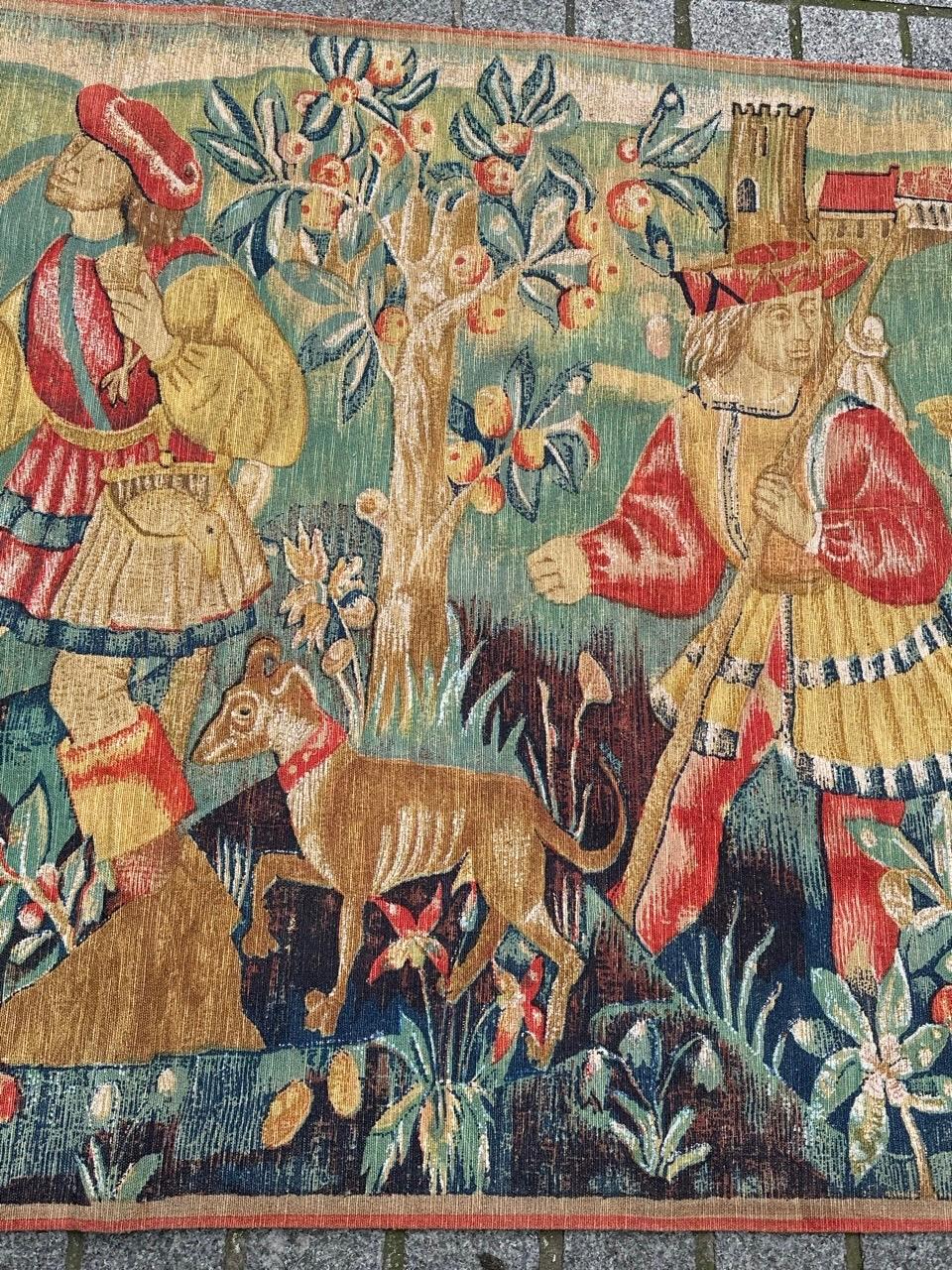 Hübscher breiter französischer Siebdruck-Wandteppich im Vintage-Stil, von Hand gedruckt.  