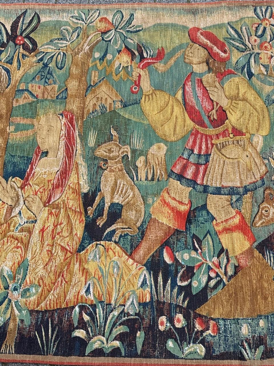 Hübscher breiter französischer Siebdruck-Wandteppich im Vintage-Stil, von Hand gedruckt.  