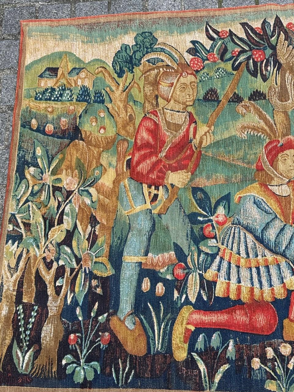 Hübscher breiter französischer Siebdruck-Wandteppich im Vintage-Stil, von Hand gedruckt.  