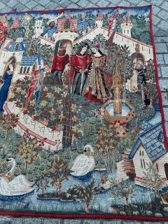 Ziemlich breite Vintage Französisch Aubusson Stil Jacquard-Wandteppich "King Arthur Legende
