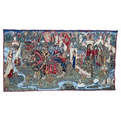 Ziemlich breite Vintage Französisch Aubusson Stil Jacquard-Wandteppich "King Arthur Legende