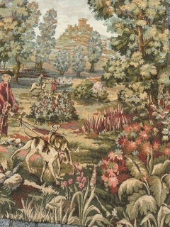 Tapiz jacquard estilo Aubusson francés vintage bastante ancho " CAZA NOBLE "