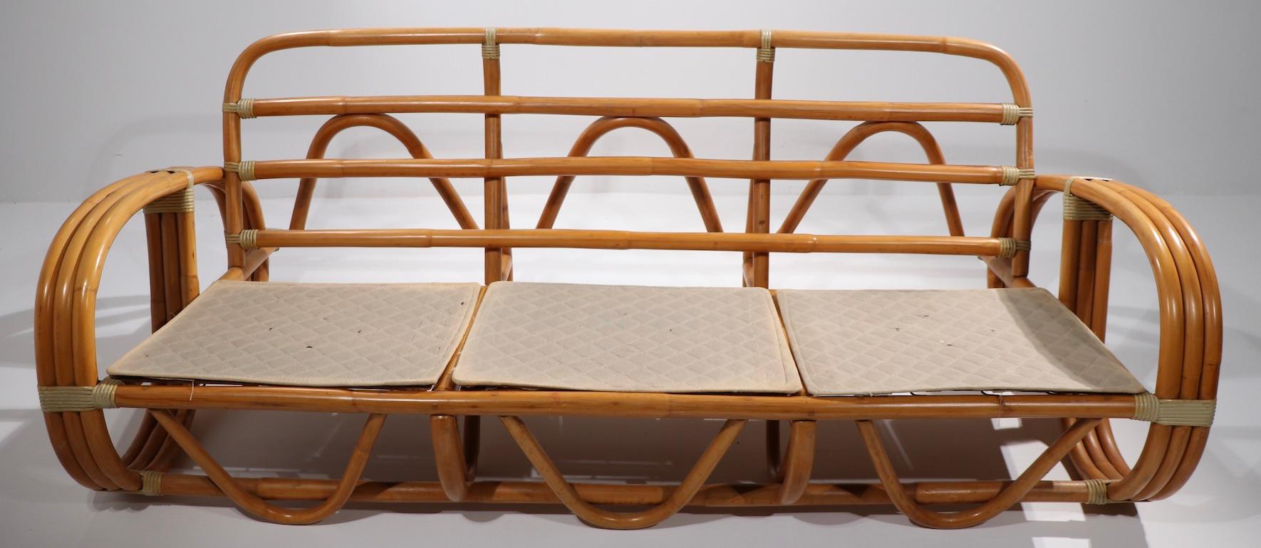 Mid-Century Modern Pretzel Arm Bamboo Sofa