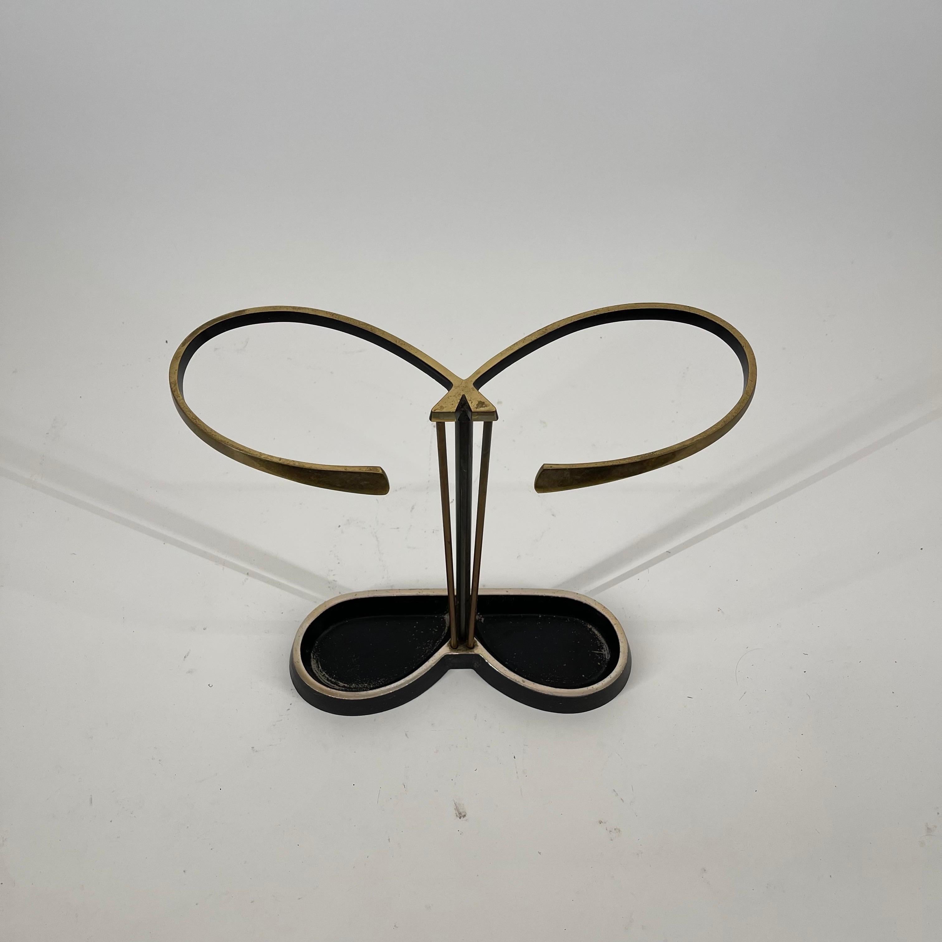 Austrian Pretzel Modernist Umbrella Stand Brass, Austria 1950s For Sale