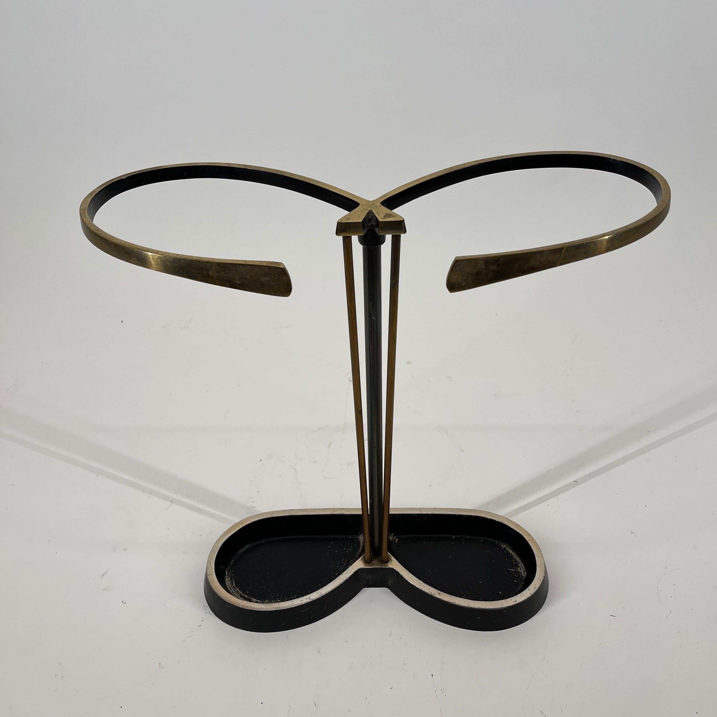 Blackened Pretzel Modernist Umbrella Stand Brass, Austria 1950s For Sale