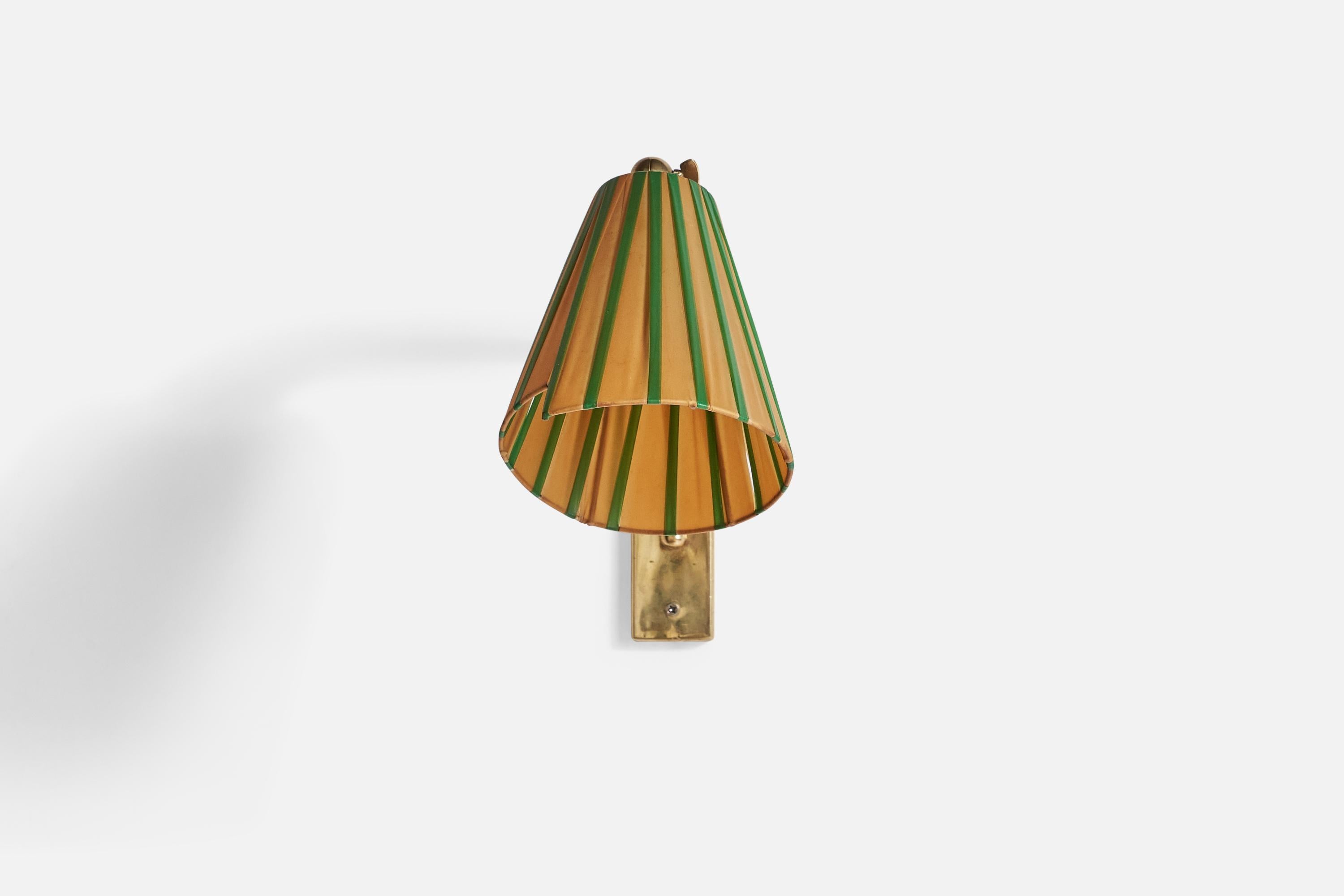 Mid-Century Modern Austrian Designer, Wall Light, Brass, Fabric, Austria, 1950s For Sale