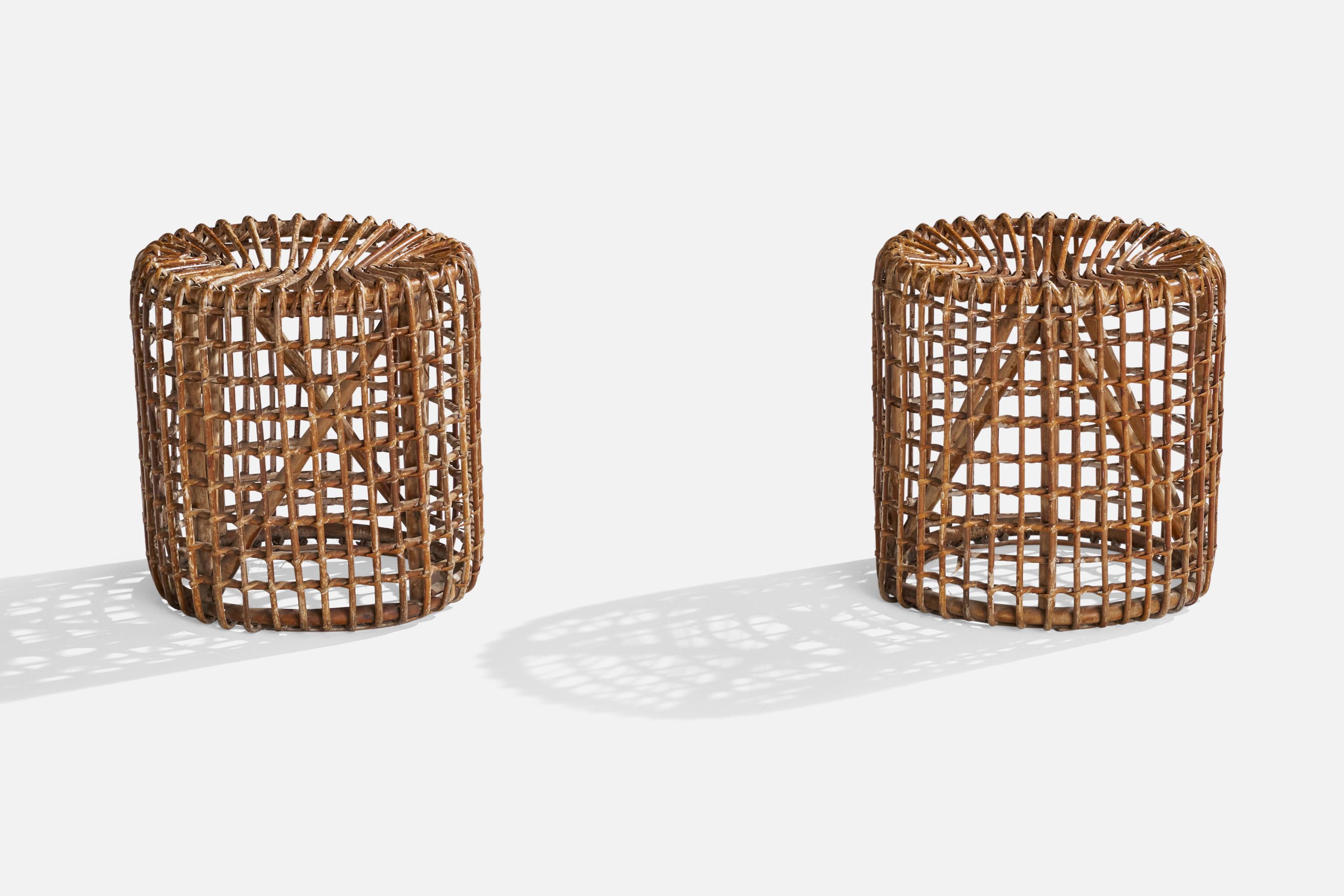 Mid-Century Modern *PREVIEW* Italian Designer, Stools, Rattan, Bamboo, Italy, 1960s For Sale