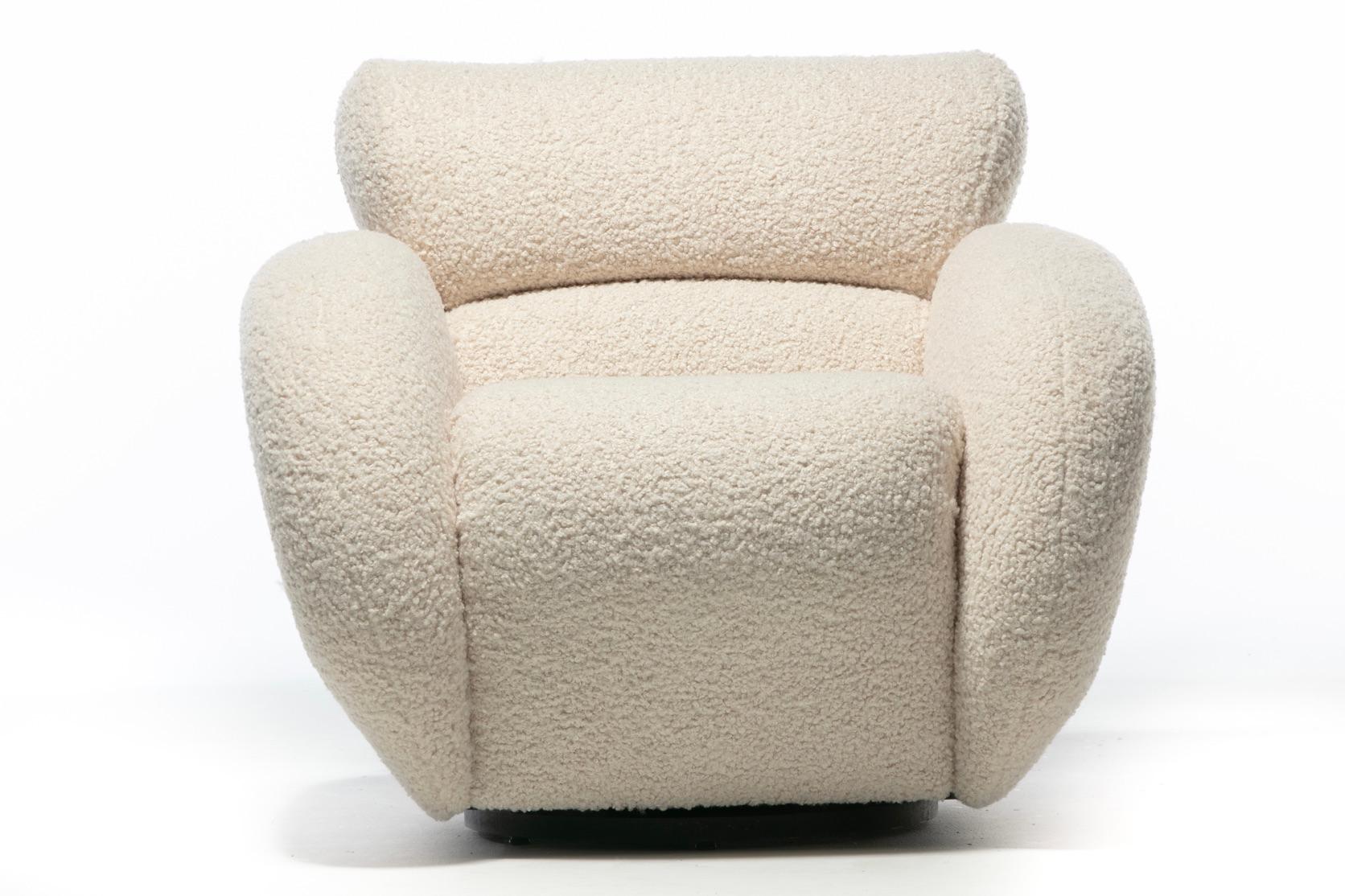 Preview Post Modern Swivel Lounge Chairs in Super Soft Ivory White Bouclé C.1990 For Sale 5