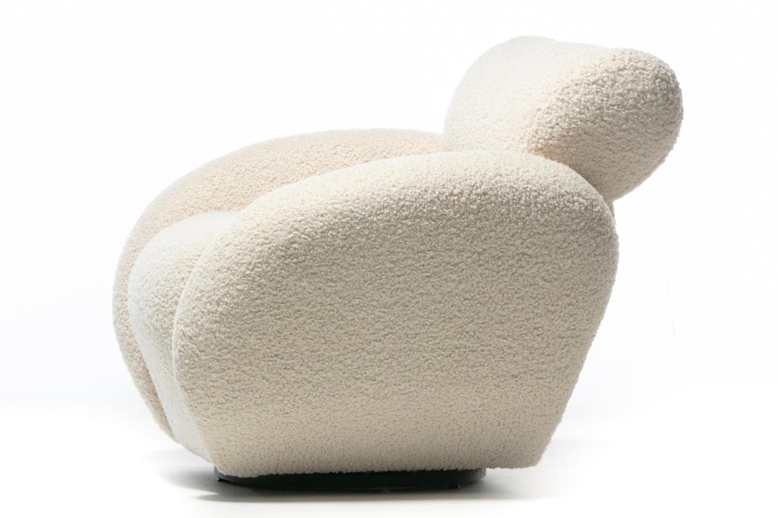 Preview Post Modern Swivel Lounge Chairs in Super Soft Ivory White Bouclé C.1990 For Sale 6