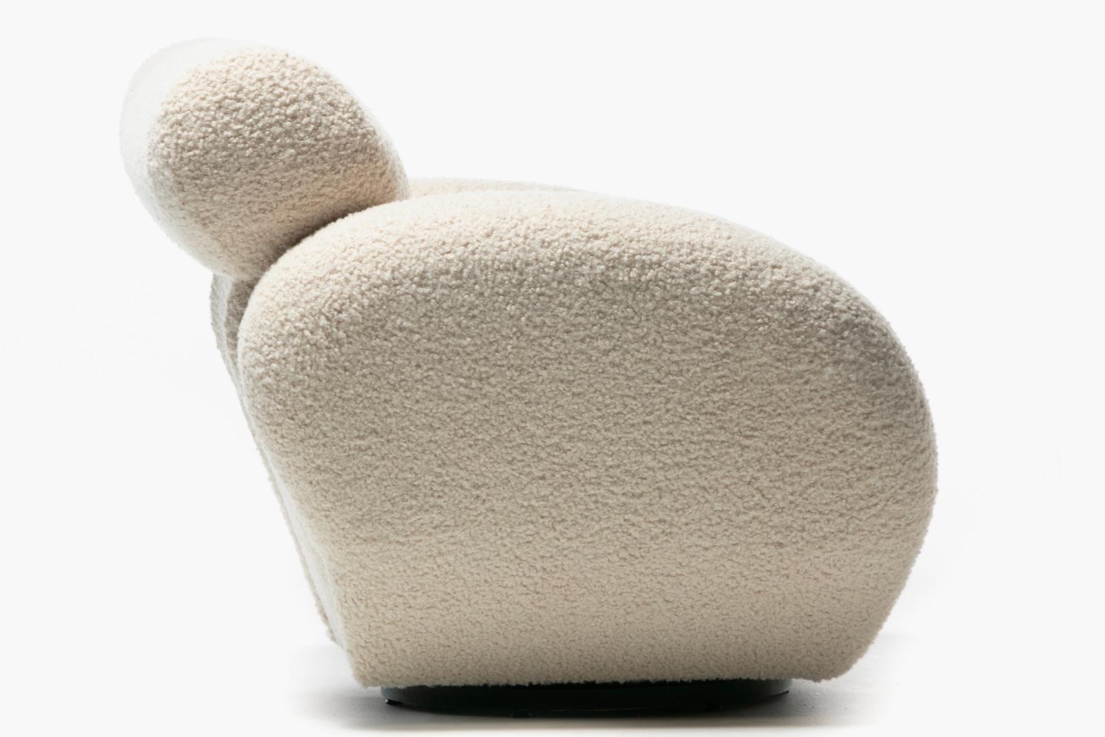 Preview Post Modern Swivel Lounge Chairs in Super Soft Ivory White Bouclé C.1990 For Sale 8