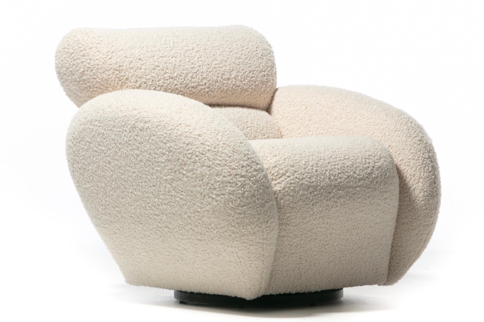 Preview Post Modern Swivel Lounge Chairs in Super Soft Ivory White Bouclé C.1990 For Sale 9