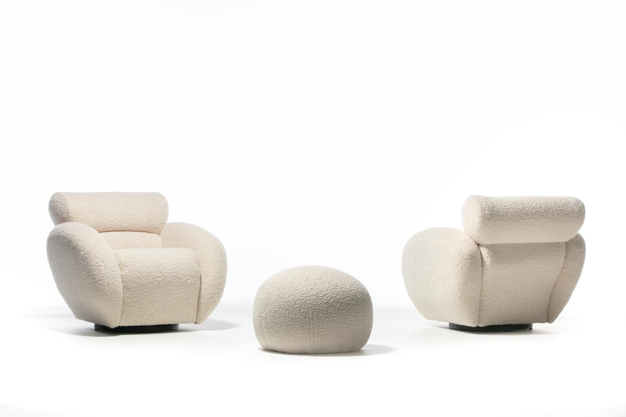 Preview Post Modern Swivel Lounge Chairs in Super Soft Ivory White Bouclé C.1990 For Sale 10