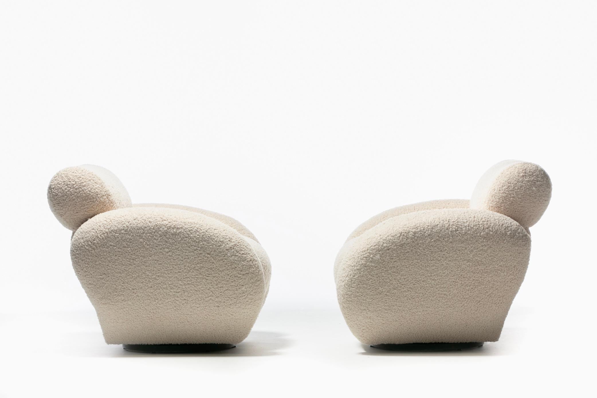 Post-Modern Preview Post Modern Swivel Lounge Chairs in Super Soft Ivory White Bouclé C.1990 For Sale